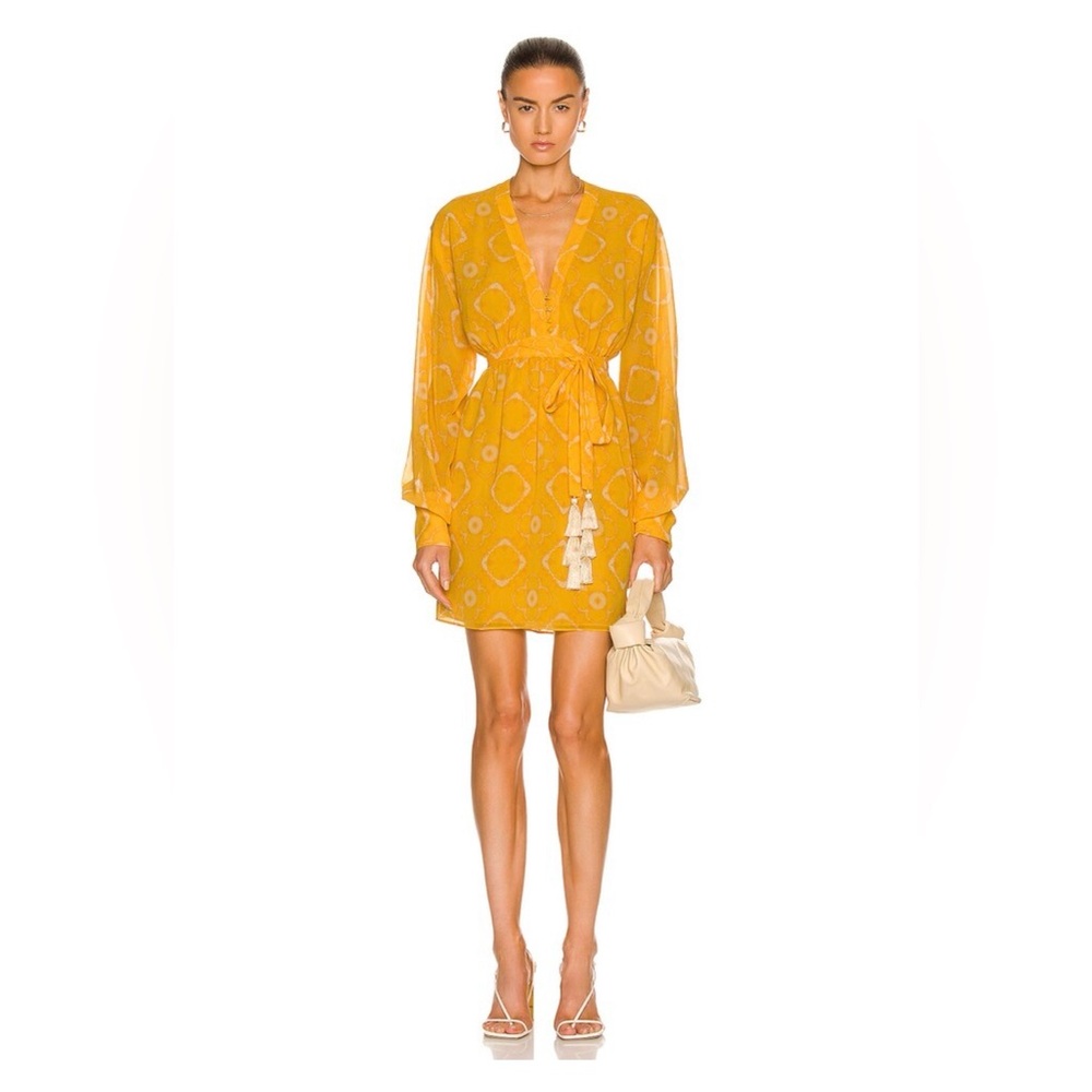 NWOT Alexis "Luss" Mini Dress in Yellow Tie Dye/Geometric Bold Pattern Size XS